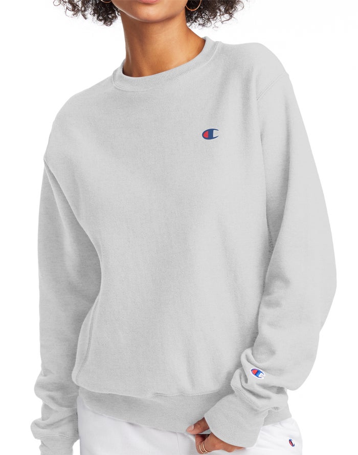 Champion Dame Sweatshirt Grå - Reverse Weave Crew C Logo - Danmark OQT-390854